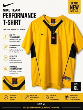 Nike Team Dri-FIT Athletic Training Shirt Gold Black Men’s XL NWT